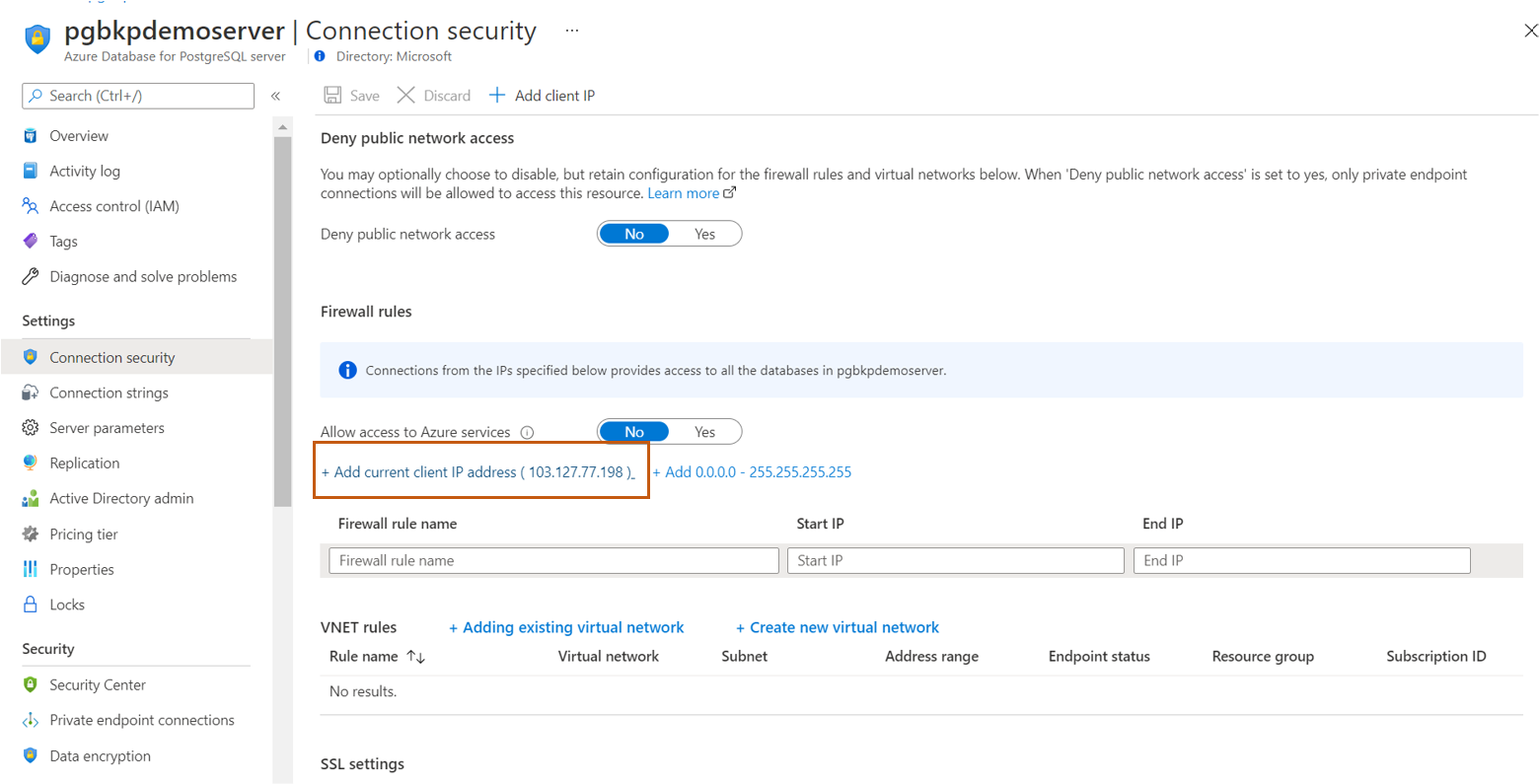 Captura de tela mostrando o processo para adicionar o endereço I D do cliente atual às regras do Firewall.