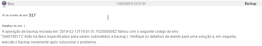 Falha no Backup do Windows Server