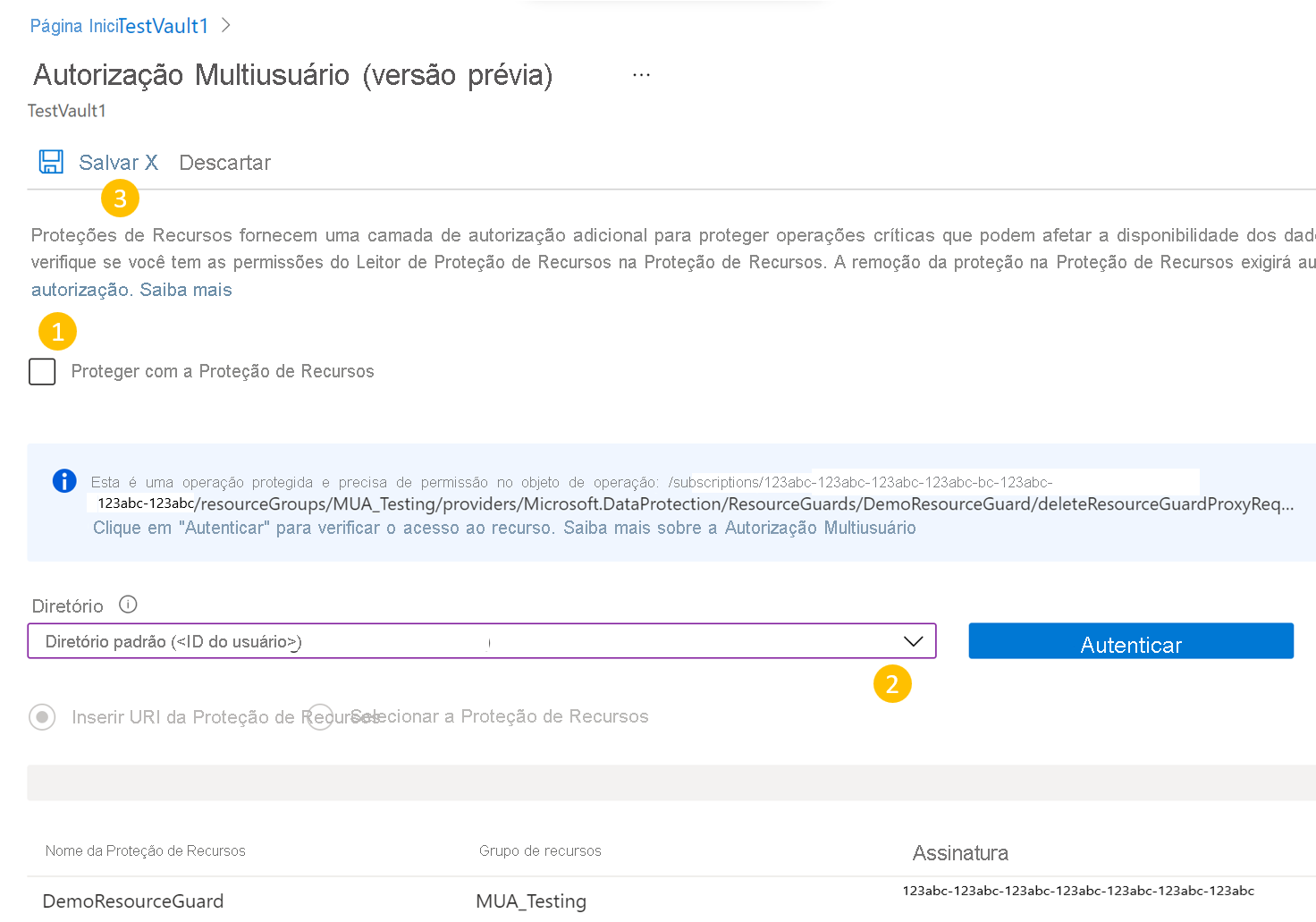 Captura de ecrã a mostrar para desativar a autenticação multiutilizador.