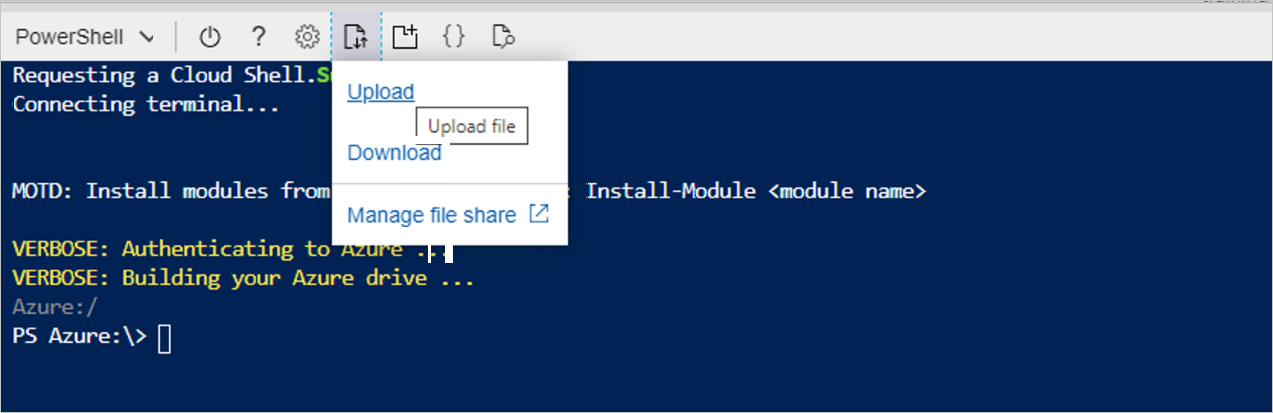 Selecione Carregar arquivo na janela do PowerShell