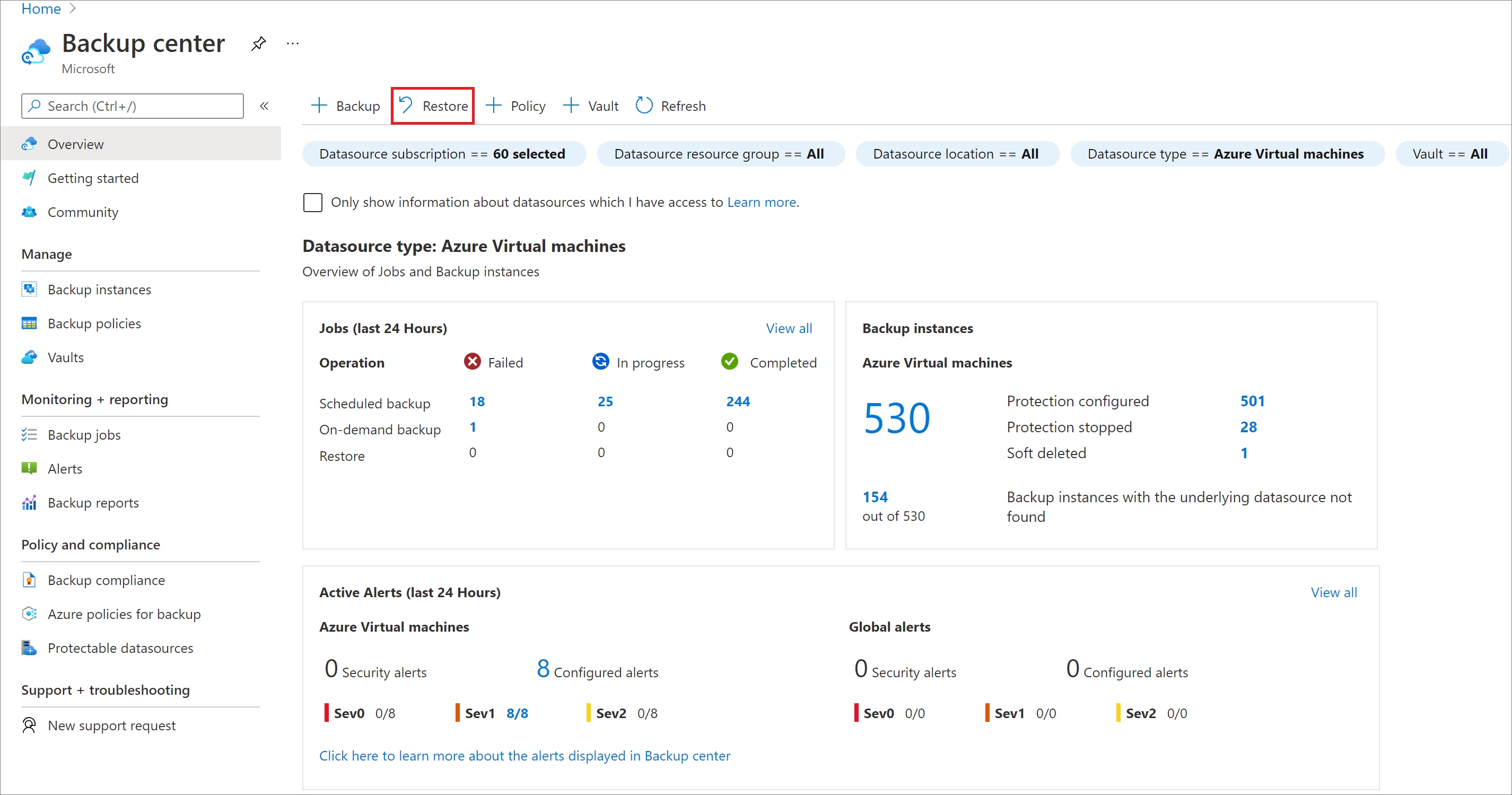 Captura de tela que mostra por onde começar a restaurar um banco de dados SAP HANA.