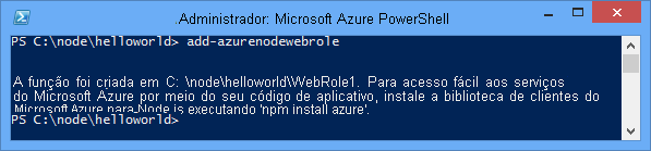 O resultado do comando Add-AzureNodeWebRole