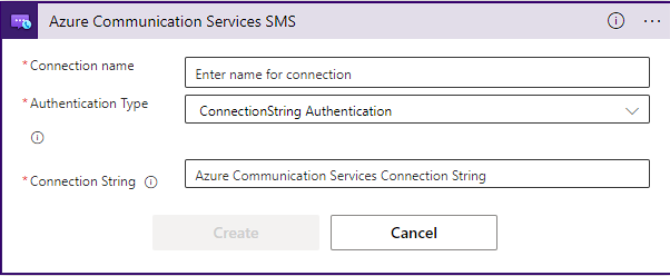 Captura de ecrã do ecrã de configuração do conector SMS.