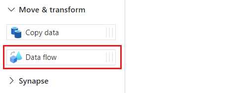 Captura de tela da opção de atividade de fluxo de dados na seção de atividades.