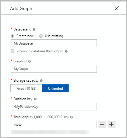 Captura de tela da API para Gremlin, caixa de diálogo Adicionar gráfico