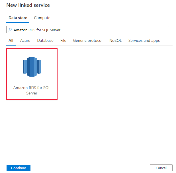 Captura de tela do conector do Amazon RDS para SQL Server.