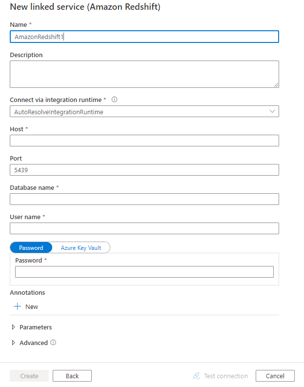 Configure um serviço vinculado ao Amazon Redshift.