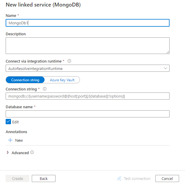 Configure um serviço vinculado ao MongoDB.