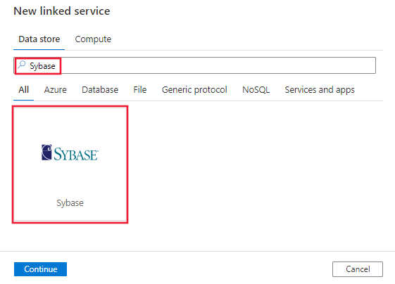 Selecione o conector Sybase.