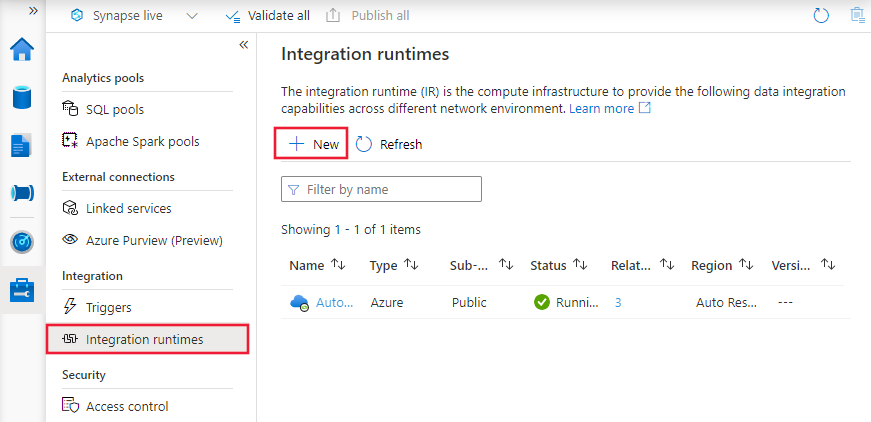 Criar um integration runtime