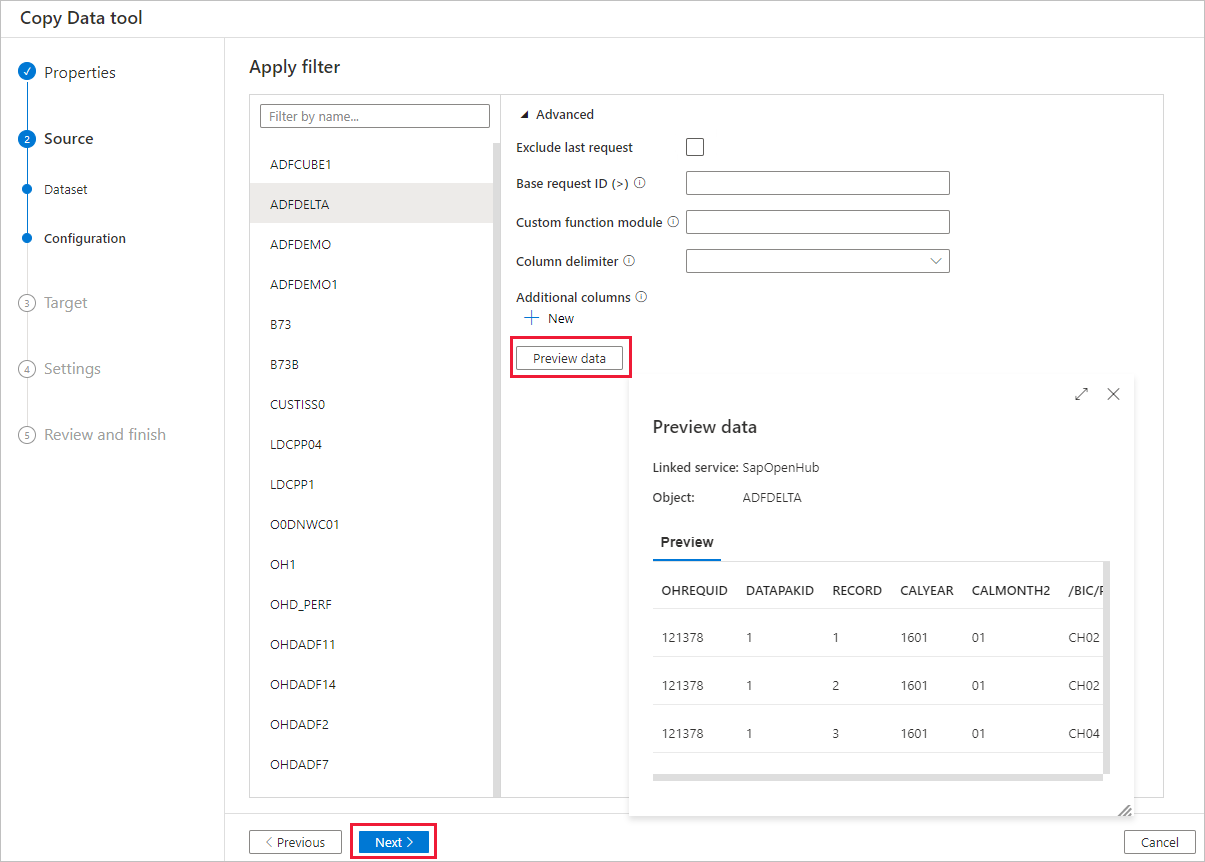 Configurar o filtro SAP BW Open Hub