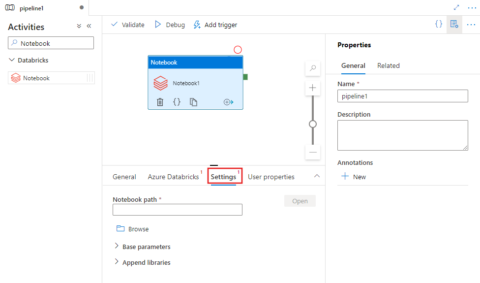 Mostra a interface do usuário da guia Configurações de uma atividade do Bloco de Anotações.