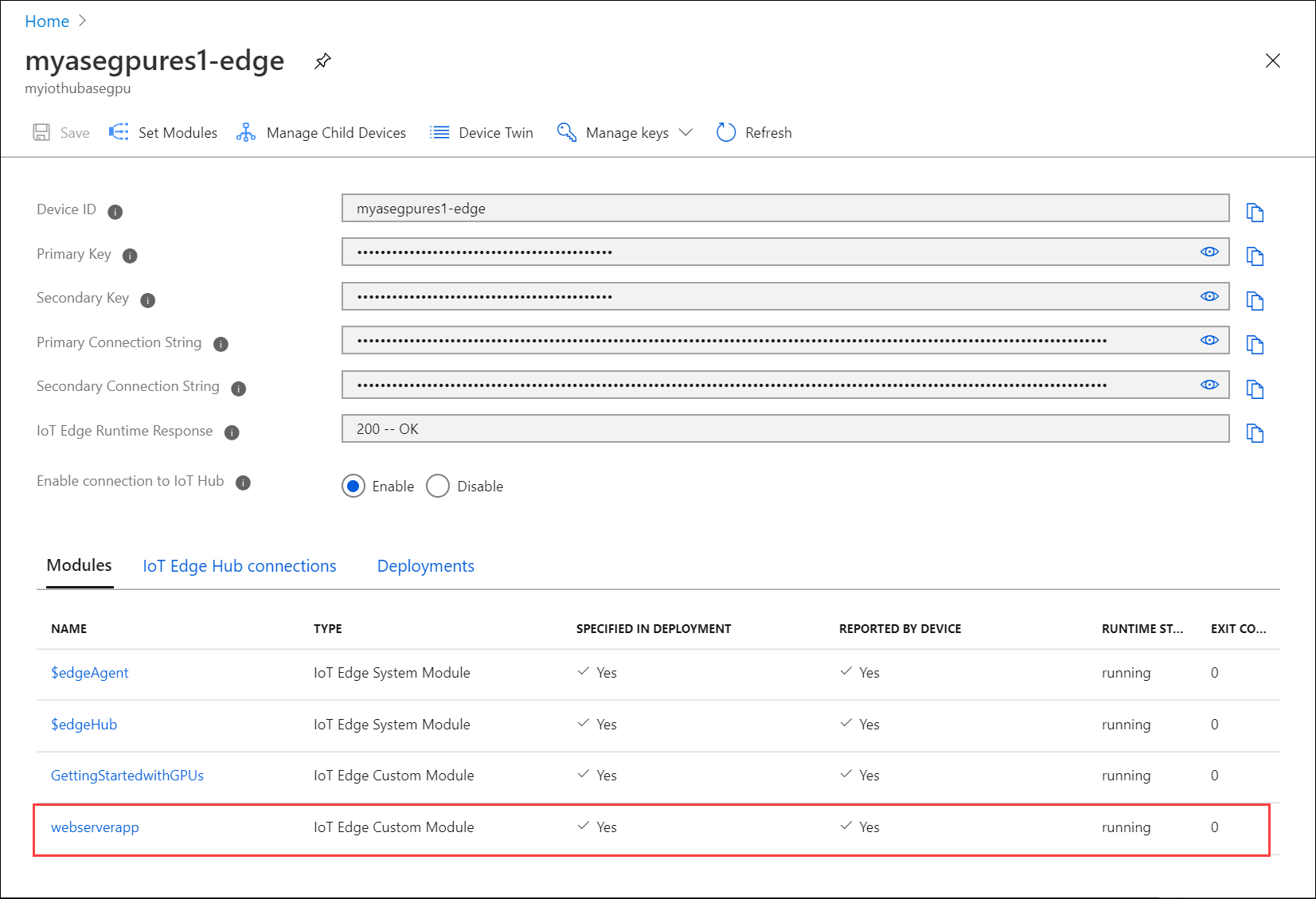 Especificar informações de porta na folha do módulo personalizado do IoT Edge