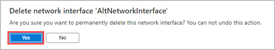 Captura de ecrã da notificação a pedir-lhe para confirmar que pretende eliminar uma interface de rede selecionada.
