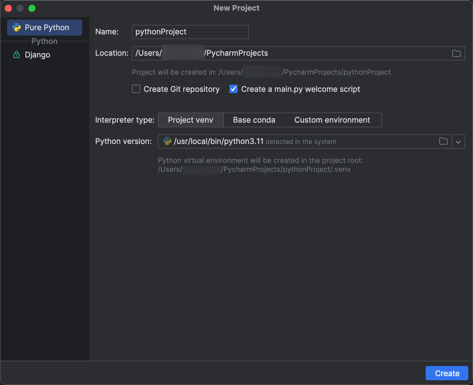 Criar o projeto PyCharm