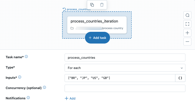 Opção de exibição do DAG da interface do usuário de trabalhos para Para cada tarefa