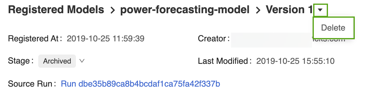 Eliminar a versão do modelo