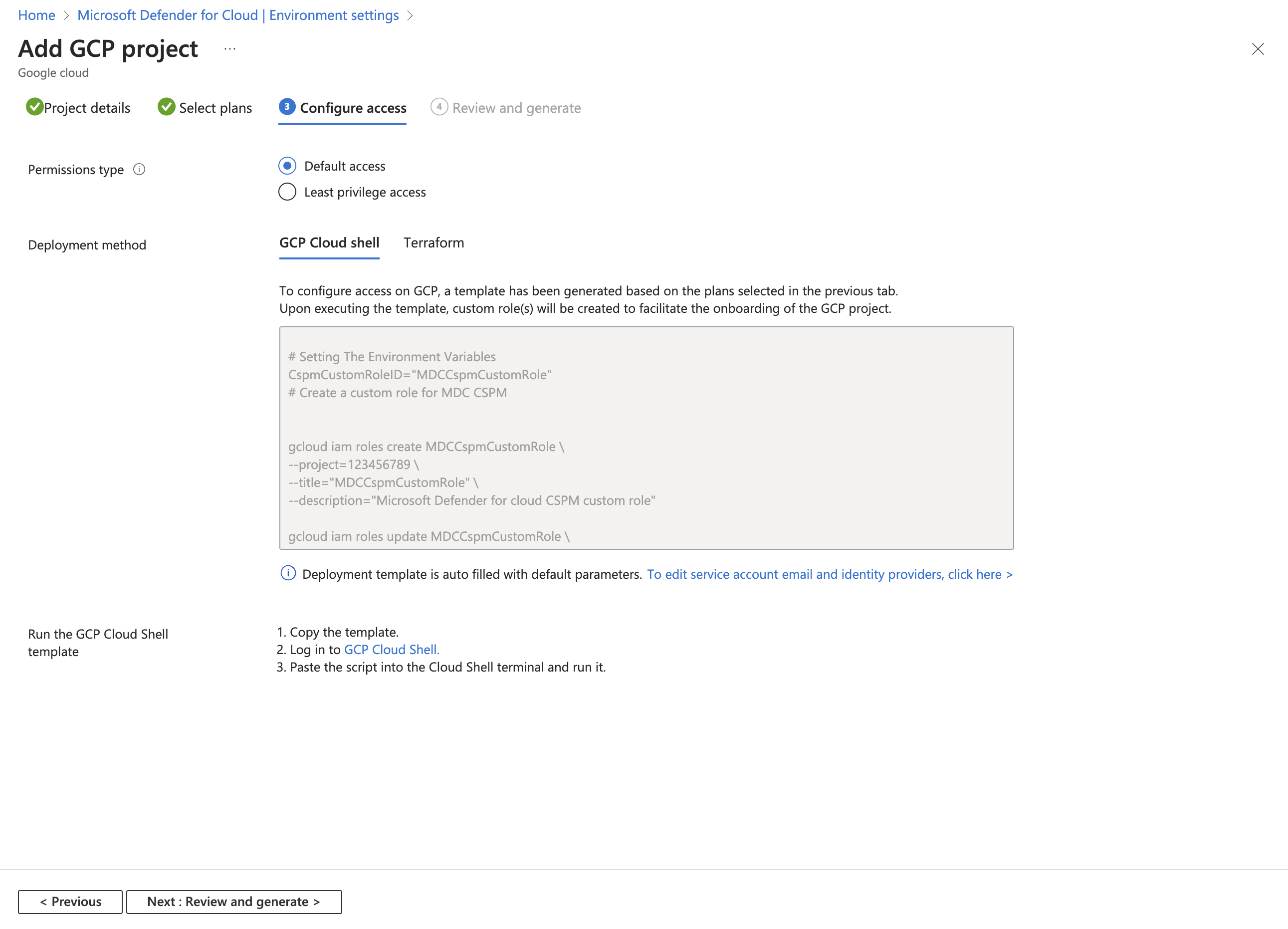 Captura de tela que mostra opções de implantação e instruções para configurar o acesso.