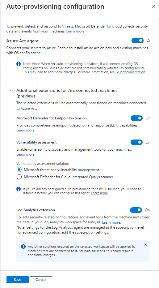 Captura de tela da página de provisionamento automático com o conector multicloud ativado.