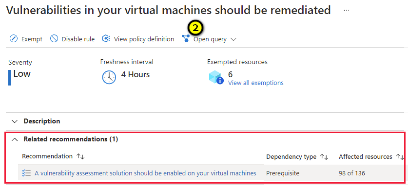 Captura de ecrã da recomendação para resolver vulnerabilidades descobertas.