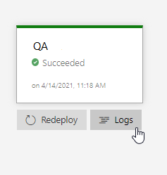 Uma captura de tela mostrando como acessar logs de implantação.