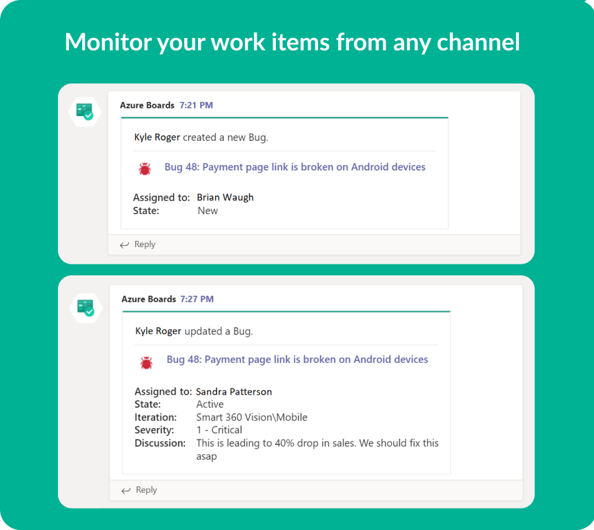 Aplicação Azure Boards para Microsoft Teams.