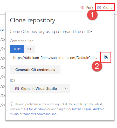 Caixa de diálogo de repositório de clones.