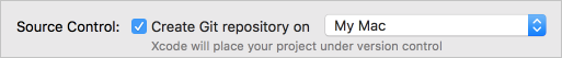 Criar um repositório Git no momento da criação do projeto Xcode