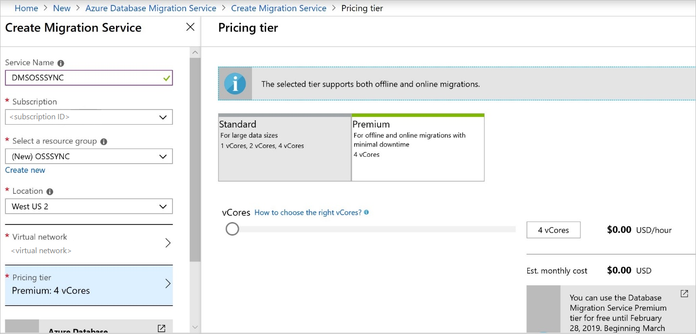 Configurar as definições da instância do Azure Database Migration Service