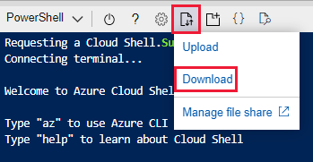 Screenshot of download button from Azure Cloud Shell.