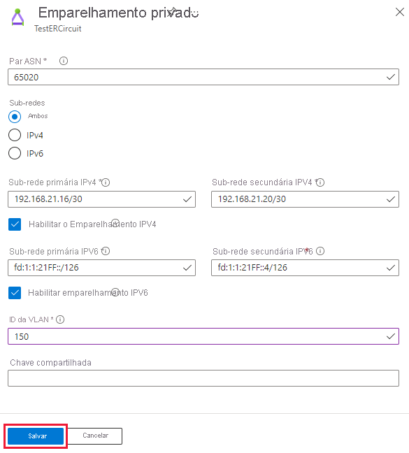 Captura de tela mostrando como atualizar a configuração de emparelhamento privado.