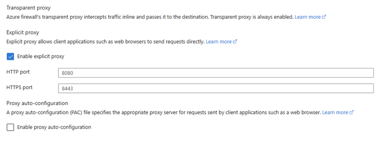 Captura de ecrã a mostrar a definição Ativar proxy explícito.