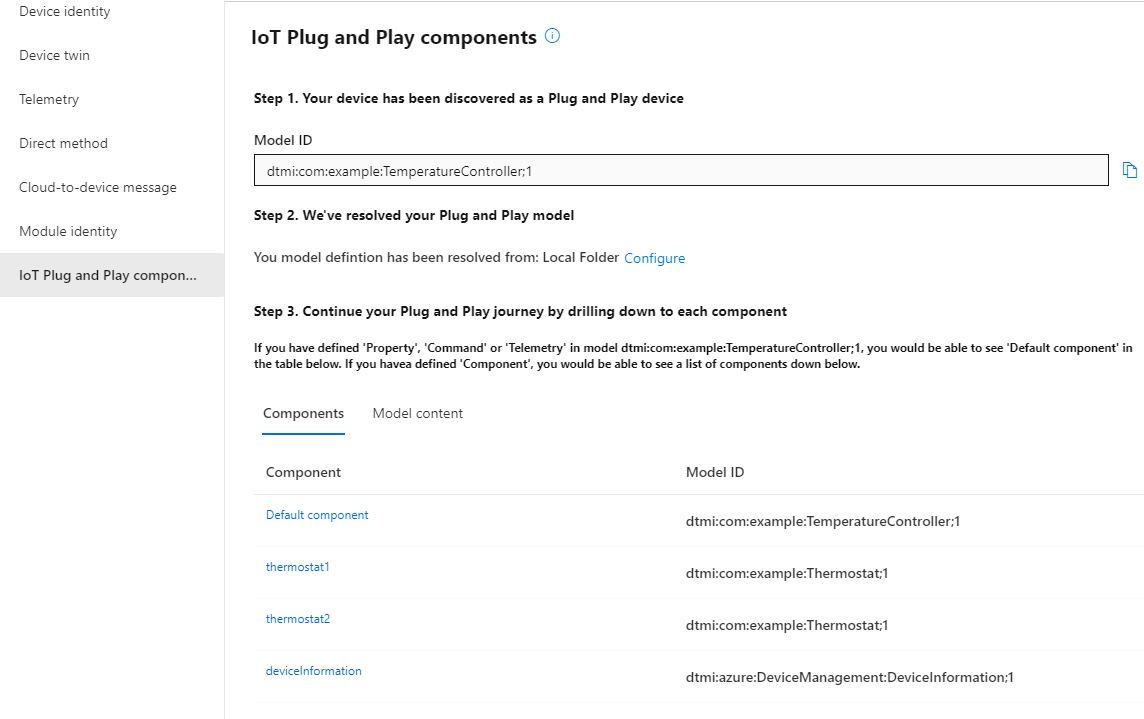 Dispositivo de vários componentes no explorador do Azure IoT