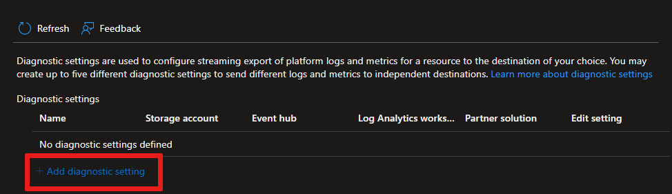 Captura de ecrã a mostrar como adicionar uma definição de diagnóstico no seu hub IoT no portal do Azure.