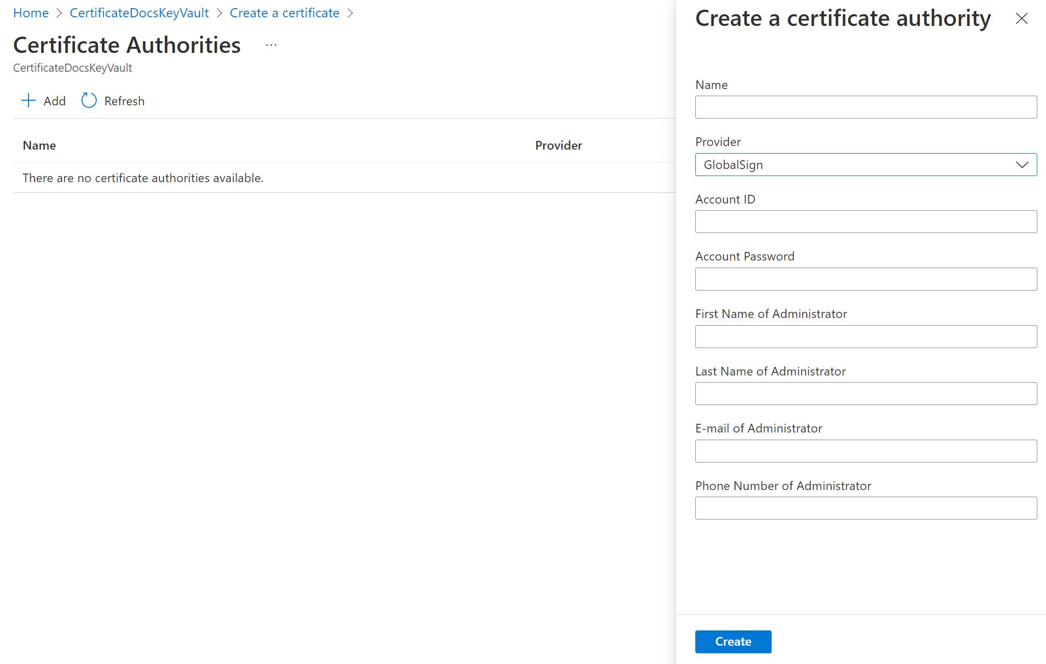 Captura de ecrã que mostra o botão Adicionar no separador Assinar Autoridades de Certificação Global.