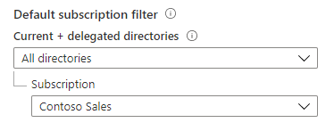 Captura de ecrã do filtro de subscrição predefinido com uma subscrição delegada selecionada.