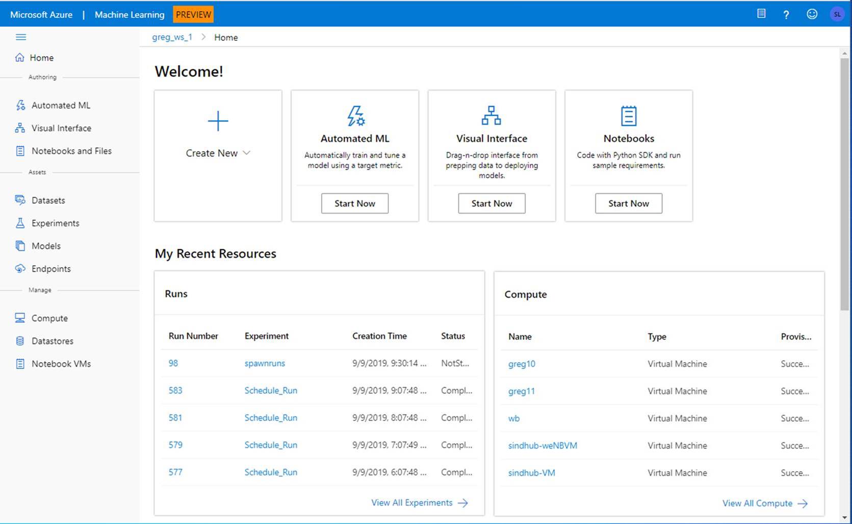 Interface do usuário do espaço de trabalho do Azure Machine Learning (visualização)