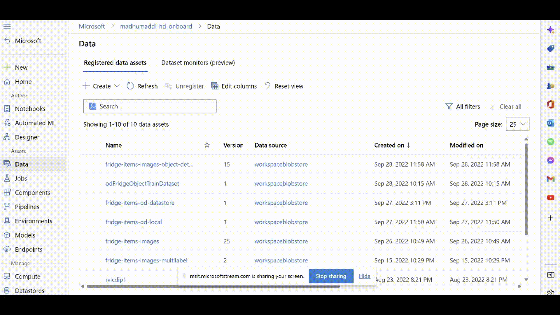 Animação mostrando como registrar um ativo de dados dos arquivos jsonl.