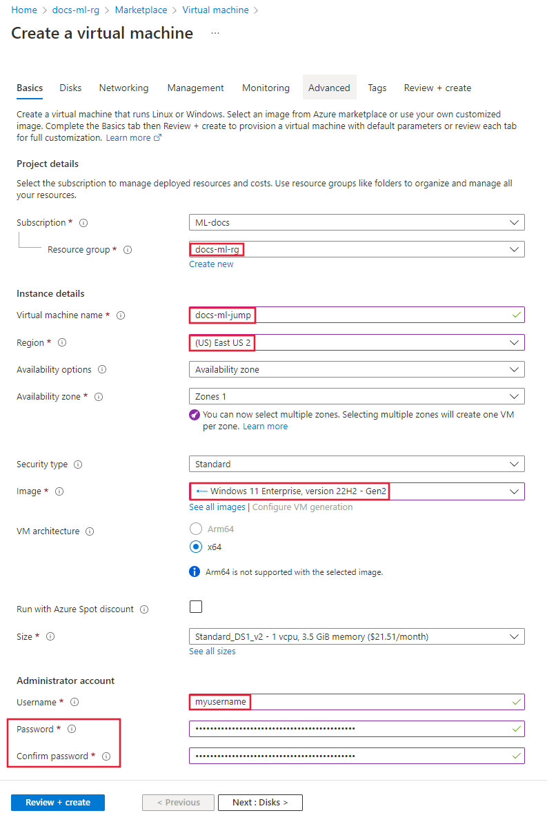 Captura de tela da configuração básica da máquina virtual.