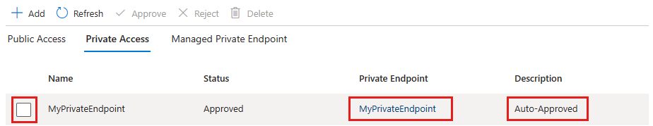 Captura de ecrã do portal do Azure, gerir ponto de extremidade privado.