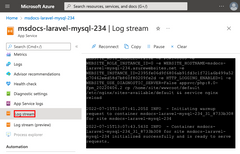 Uma captura de tela mostrando como exibir o fluxo de log no portal do Azure.