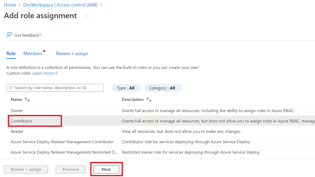 Captura de tela mostrando como criar um colaborador para seu espaço de trabalho do Azure Quantum.