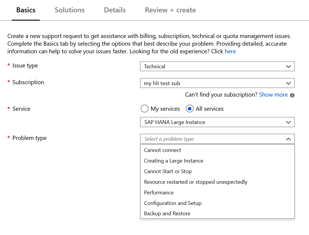 Selecionar classe de problema no portal do Azure