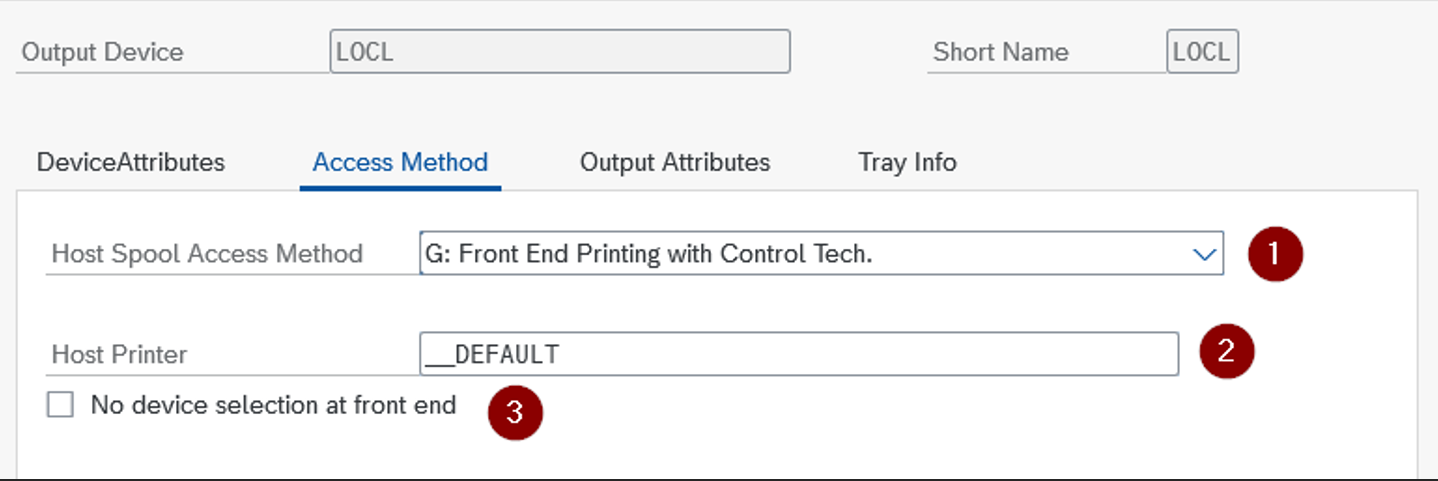 Exemplo de caixa de diálogo no SPAD de transação SAP mostrando a definição da impressora.