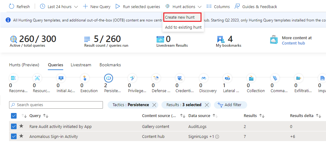 A captura de tela mostra as consultas selecionadas e a opção criar novo menu de busca selecionada.