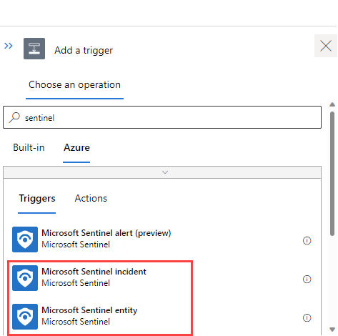 Captura de ecrã do incidente do Microsoft Sentinel e das opções de entidade sem aviso de pré-visualização.