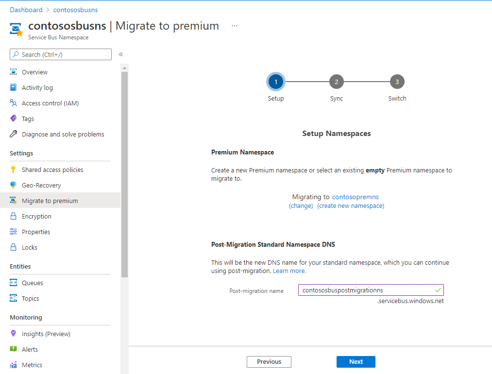 Imagem mostrando o nome pós-migração para o namespace padrão.