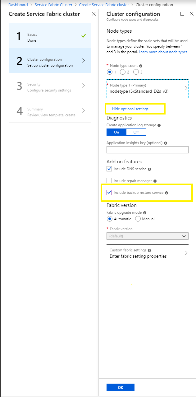 Habilite o serviço de restauração de backup com o Portal