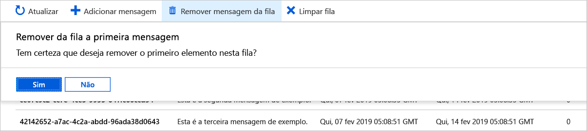 Captura de ecrã a mostrar como desativar uma mensagem a partir do portal