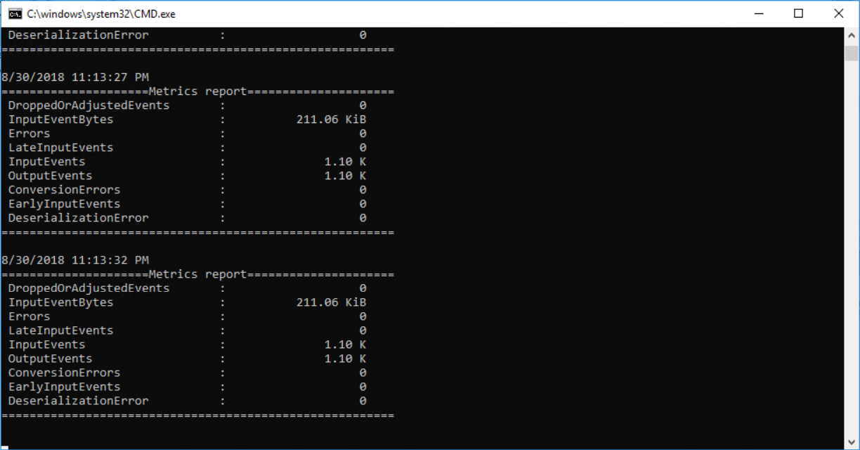 Janela do processo de dados em direto do Visual Studio do Azure Stream Analytics